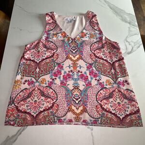 TABITHA WEBB Womens Pink Floral Print Sleeveless Flowy Top V Neck XL Blouse NEW